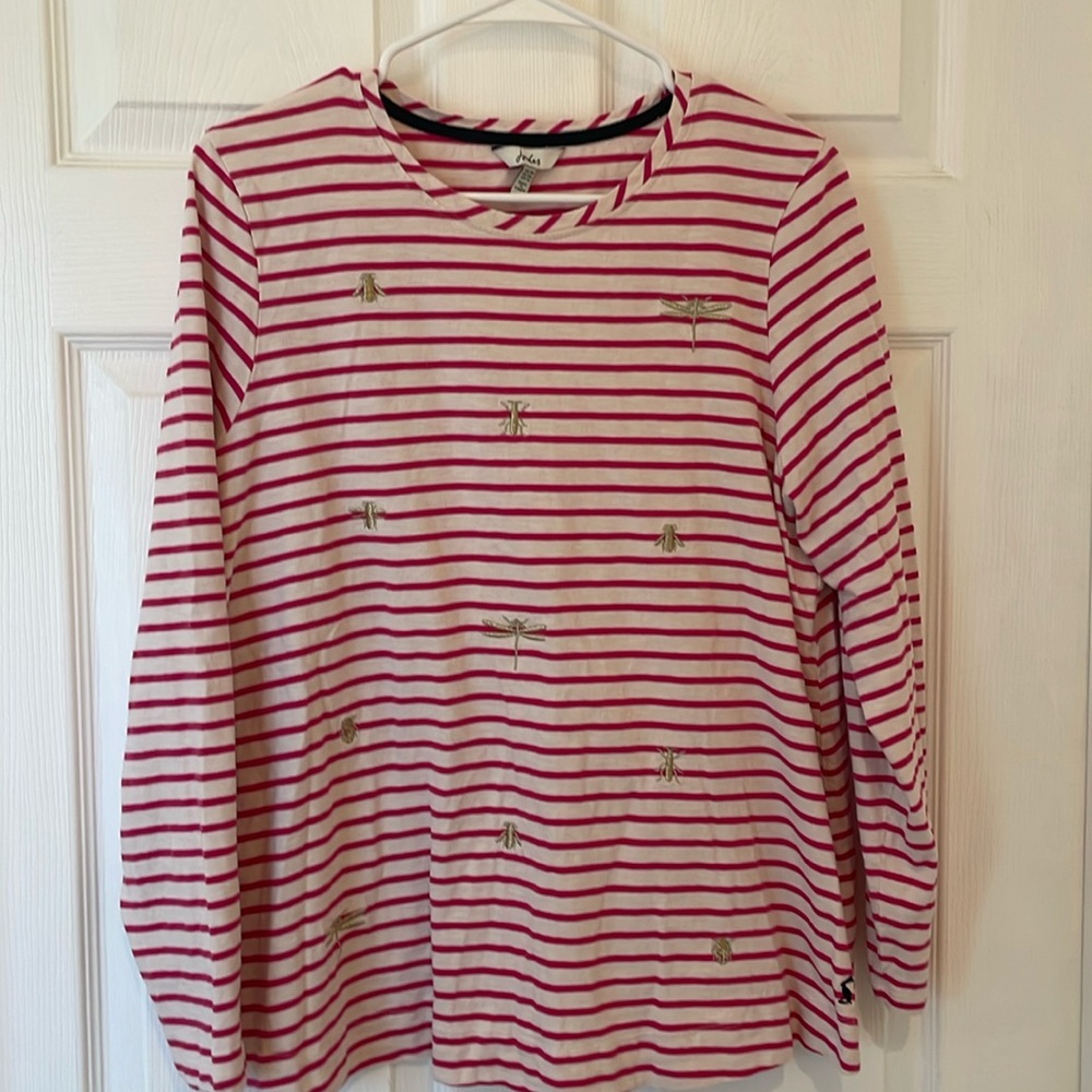 Joules knit shirt, long sleeve with insect embroidery size 14